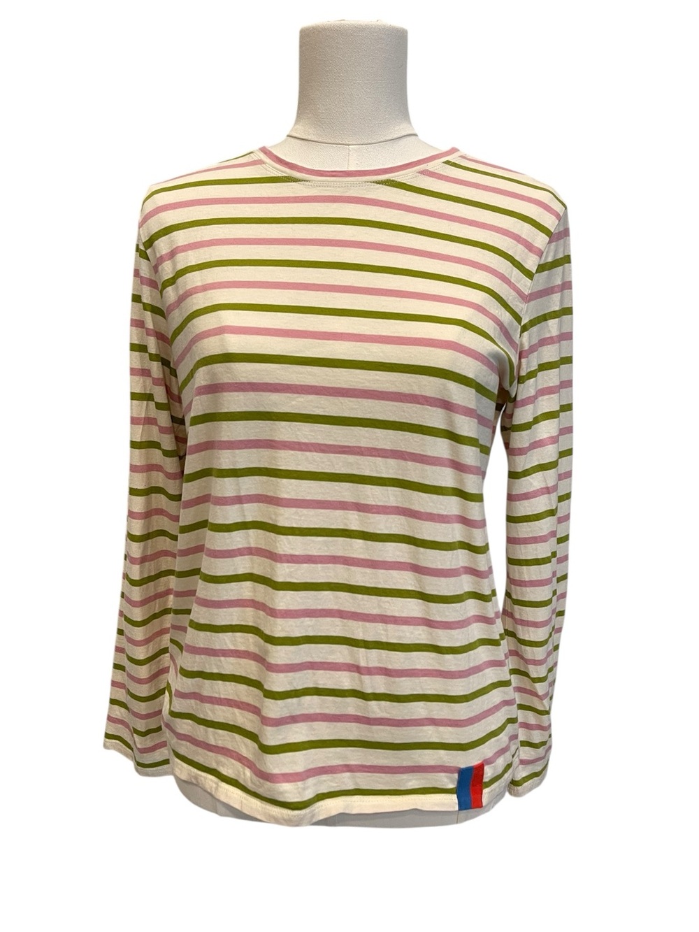 KULE Pink & Olive Striped Long-Sleeve Crewneck Sz:S